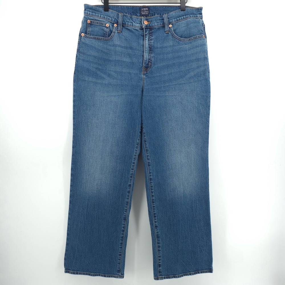 J.Crew Womens Jeans Full Length Wide-Leg 32 Blue High Rise Denim